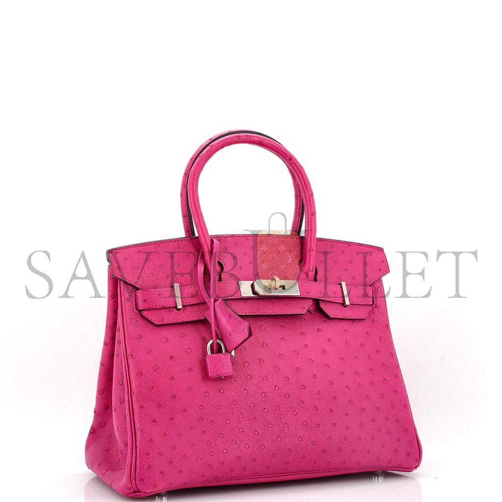 HERMÈS MASTER BIRKIN 30 OSTRICH LEATHER SUGAR POWDER SILVER BUCKLE H041933CK87 (30*22*16cm)